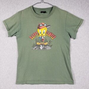 Vintage 90s Changes Tweety Bird Happy Camper T-Shirt Green Large L Looney Tunes